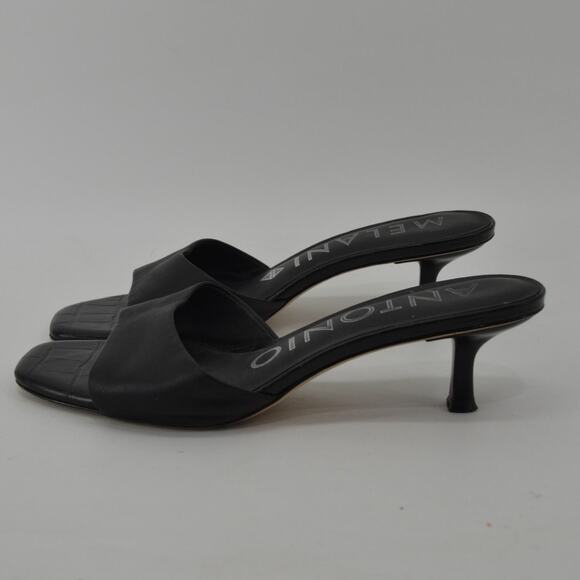Antonio Melanie Wms Sz 9 Slip On Sandals Black Leather Kitten Heel - Picture 11 of 14